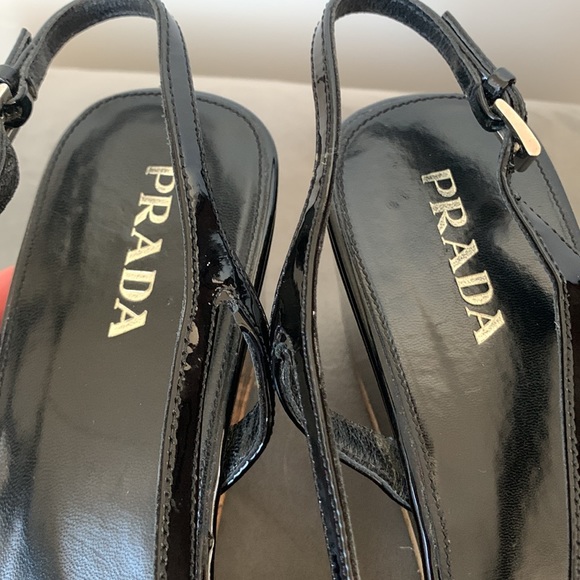 Prada Slingback Black Cork Wedge Sandals - Picture 2 of 10